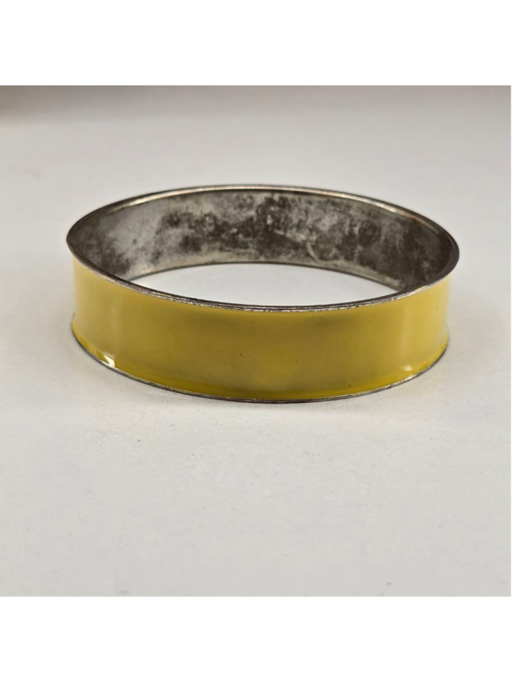 Yellow and Silvertone Enamel Metal Bangle Bracelet Retro Chunky Bold Sunshine